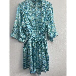 Passports Woman 2X Robe Blue Green Dots Hearts Short Sleeve Tie Belt Loungewear